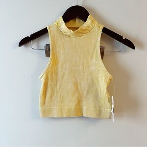 Aeropostale Yellow Acid Wash Ribbed Seriously Soft Tank Top Mock Neck XS NEW